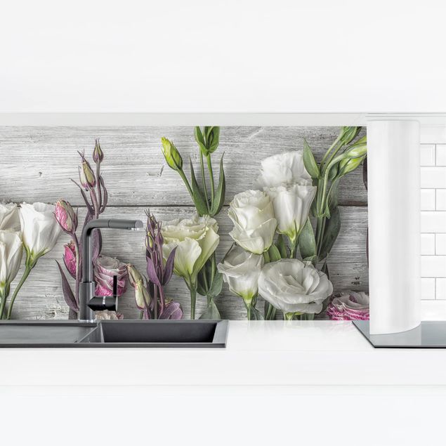 Panel ścienny do kuchni - Tulipanowa róża Shabby Wood Look