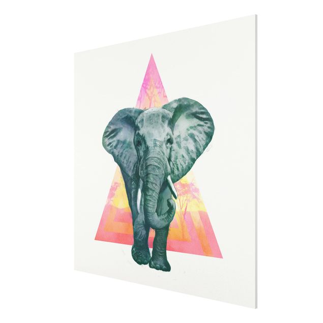 Obrazy nowoczesne Ilustracja przedstawiająca słonia na tle trójkątnego obrazu