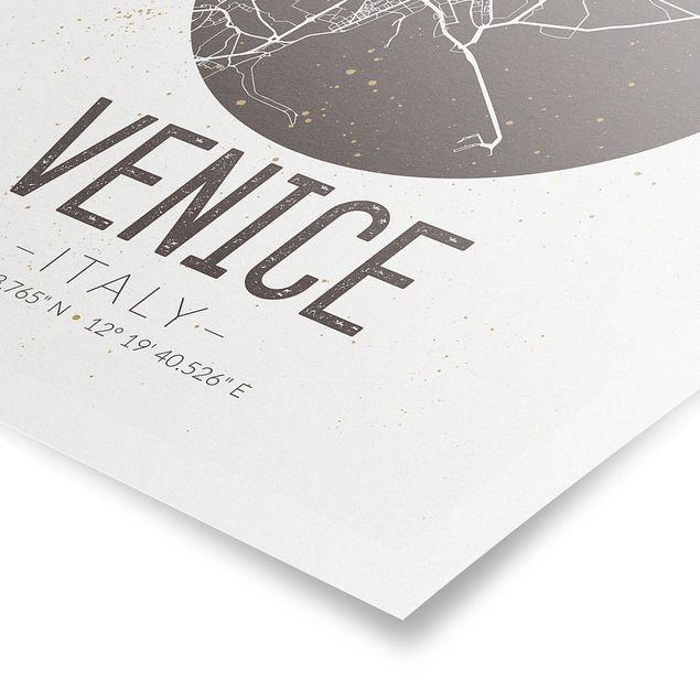 Czarno białe obrazy Mapa miasta Wenecja - Retro