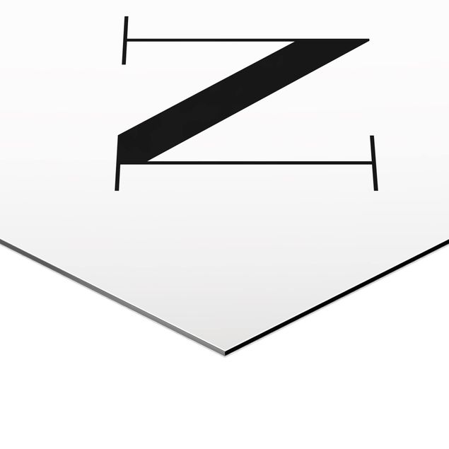 Obraz heksagonalny z Alu-Dibond - Biała litera Szeryf N