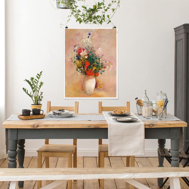 Obrazy nowoczesny Odilon Redon - Wazon z kwiatami (tło różane)