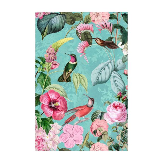 dywan kwiatowy Kolaże w stylu vintage - Kolibry w raju