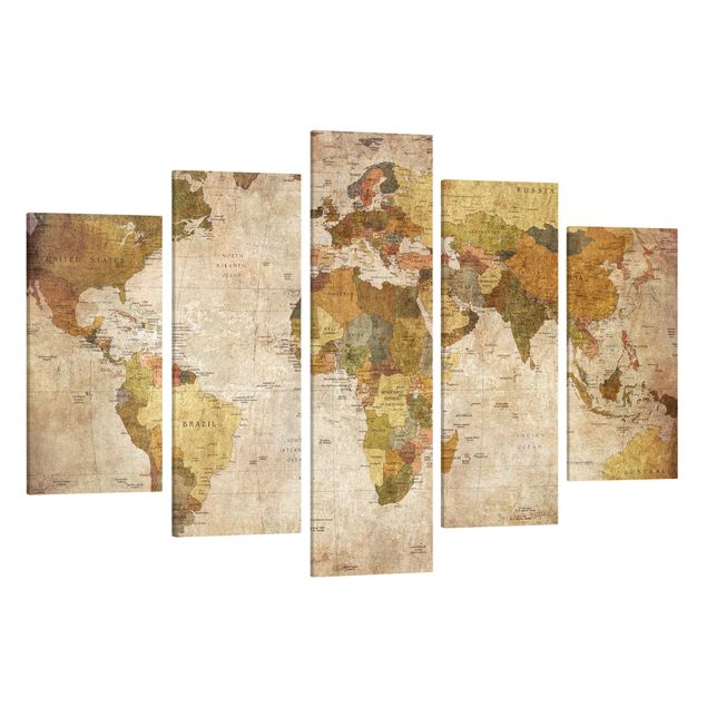 Obraz na płótnie 5-częściowy - Mapa świata