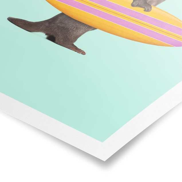 Zwierzęta obrazy Otter z deską surfingową