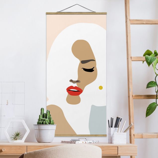 Dekoracja do kuchni Line Art Portret kobiety pastelowy beżowy