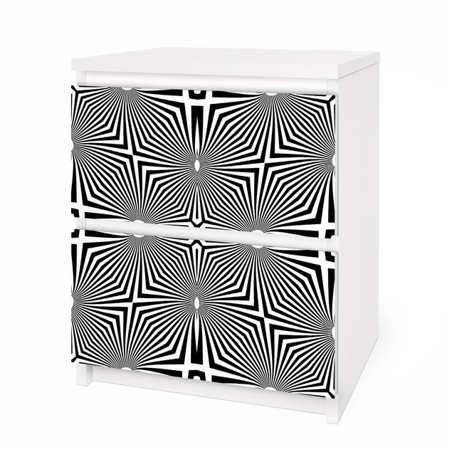 Okleina meblowa IKEA - Malm komoda, 2 szuflady - Abstrakcyjny ornament czarno-biały