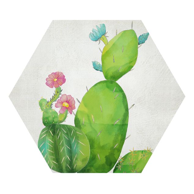 Zielony obraz Rodzina kaktusów różowo-turkusowy