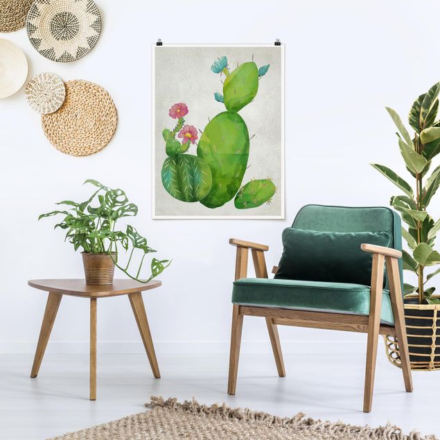 Obrazy do salonu Rodzina kaktusów różowo-turkusowy