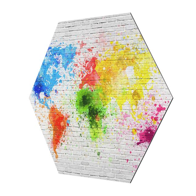 Obrazy na ścianę Mapa świata z białą cegłą