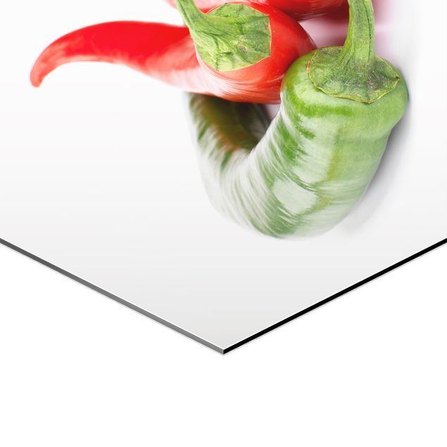 Obraz heksagonalny Czerwone i zielone papryczki chilli