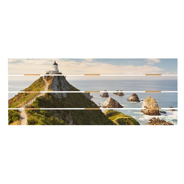 Obrazy na drewnie Nugget Point Latarnia morska i morze Nowa Zelandia
