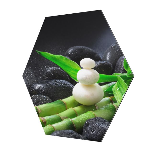 Zielony obraz Białe kamienie na bambusie