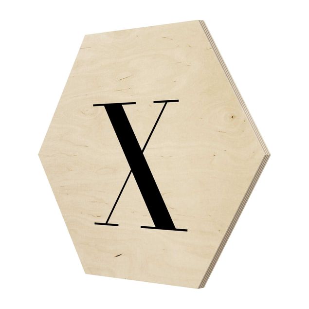 Obraz heksagonalny z drewna - Biała litera Szeryf X