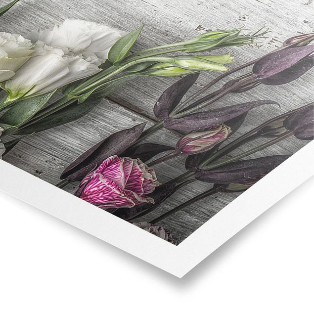 Obraz szary Tulipanowa róża Shabby Wood Look