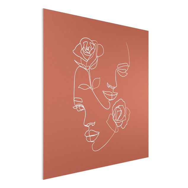 Obrazy do salonu nowoczesne Line Art Twarze kobiet Róże Miedź