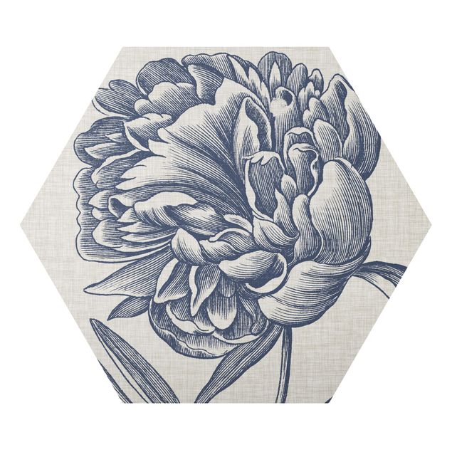 Obraz heksagonalny z Alu-Dibond - Kwiat indygo na lnie I