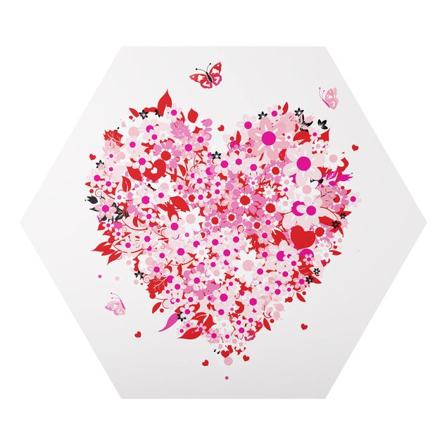 Obraz heksagonalny z Alu-Dibond - Kwiatowe retro serce