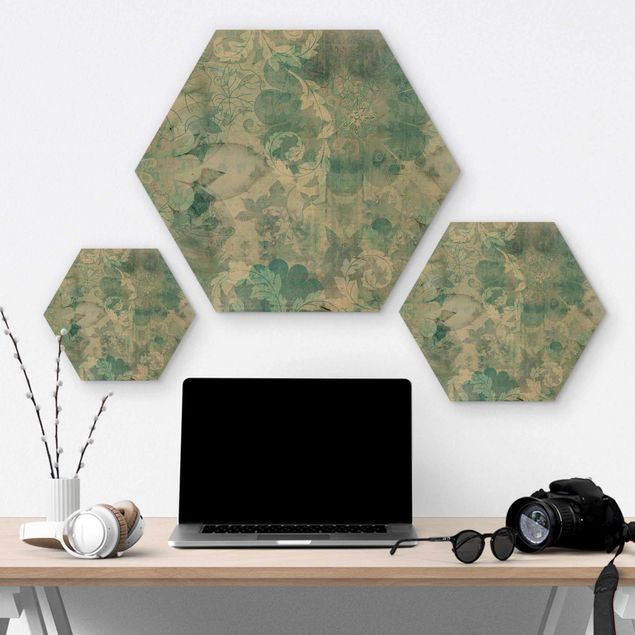 Obraz heksagonalny z drewna - Lodowe kwiaty