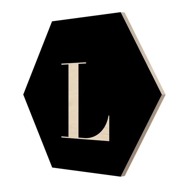 Obraz heksagonalny z drewna - Czarna litera Szeryf L