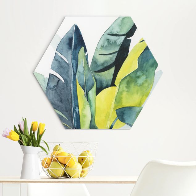 Obraz heksagonalny z Alu-Dibond - Tropikalne liście - Banan
