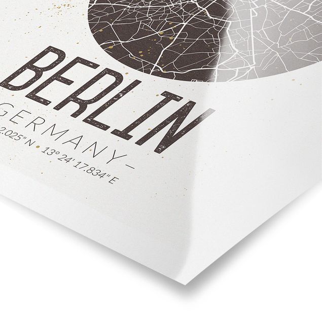 Czarno białe obrazki Mapa miasta Berlin - Retro