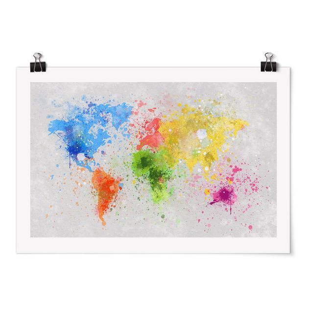 Kolorowe obrazy Mapa świata z kolorowym rozbryzgiem