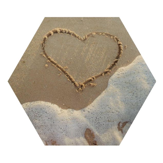 Obraz heksagonalny z drewna - Serce na plaży