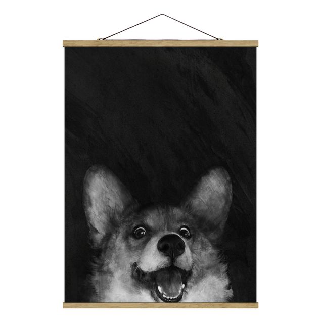 Obrazy zwierzęta Ilustracja pies Corgi malarstwo czarno-biały