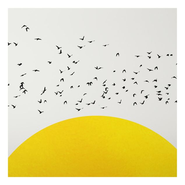 Obrazy do salonu Stado ptaków na tle żółtego słońca