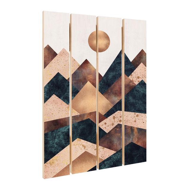 Obraz z drewna - Geometryczne góry brązowy
