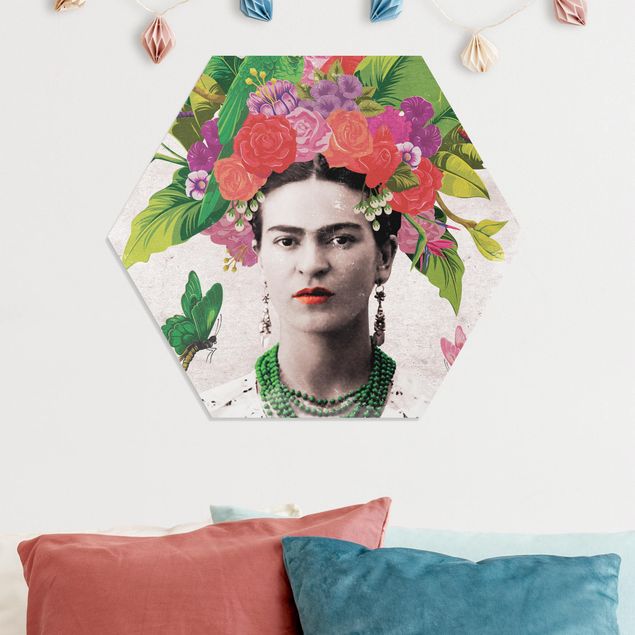 Obrazy do salonu nowoczesne Frida Kahlo - Portret z kwiatami