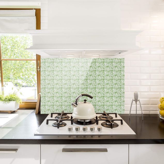 Panel szklany do kuchni Wzór roślinny w kolorze zielonym