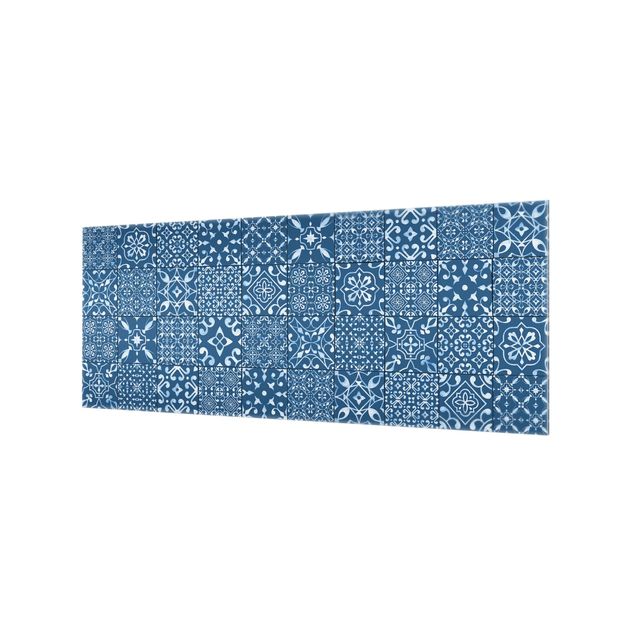 Panel szklany do kuchni - Przykładowe płytki Ciemnoniebiesko-białe