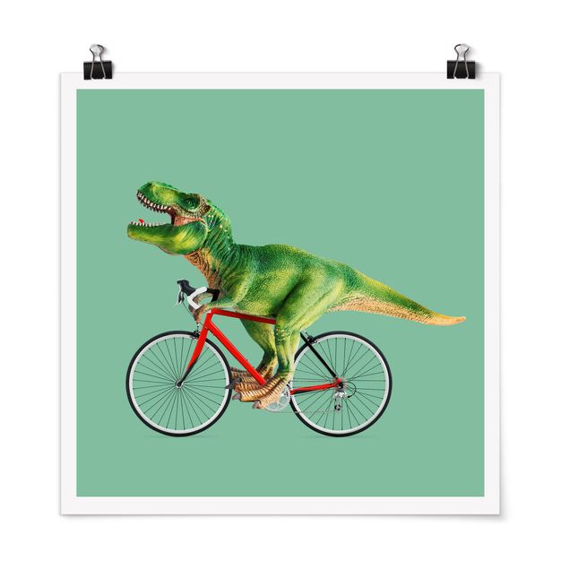 Nowoczesne obrazy do salonu Dinozaur z rowerem