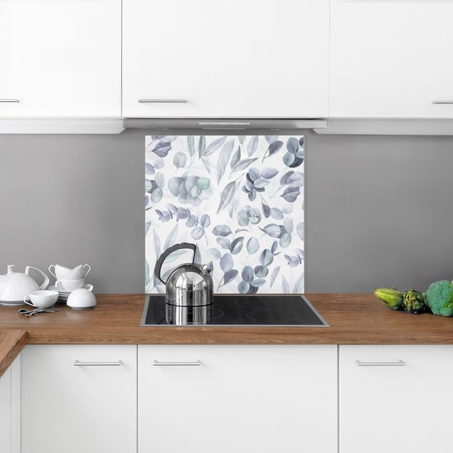Panele szklane do kuchni Niebieskie liście eukaliptusa akwarela