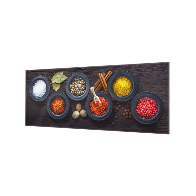 Panel szklany do kuchni - Black Bowls with Spices
