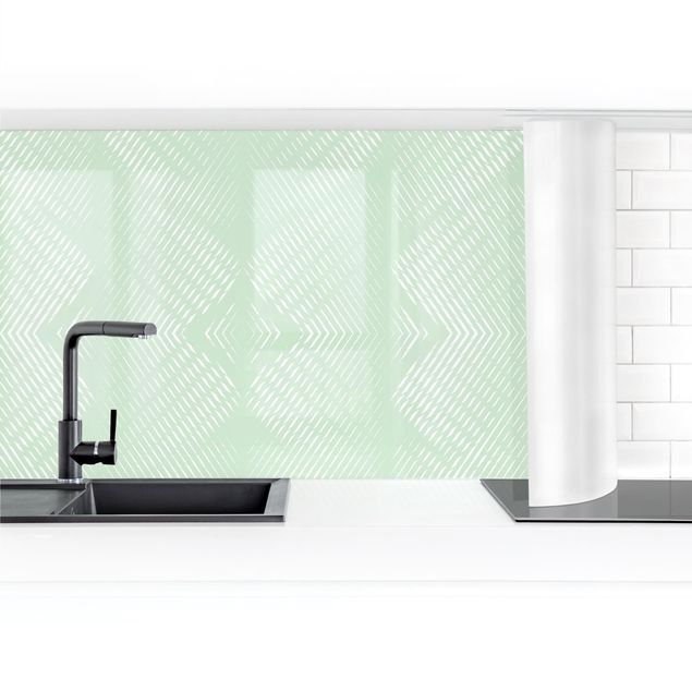 Panel ścienny do kuchni - Wzór rombów z paskami w kolorze miętowej zieleni II