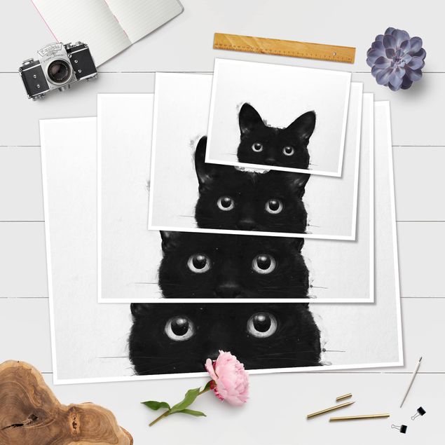 Czarno białe plakaty Ilustracja czarnego kota na białym obrazie