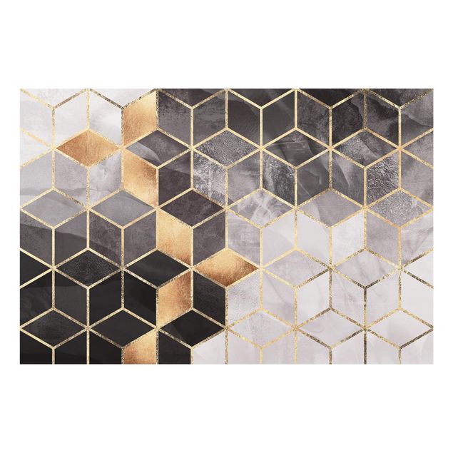 Panel szklany do kuchni - czarno-biały złota geometria