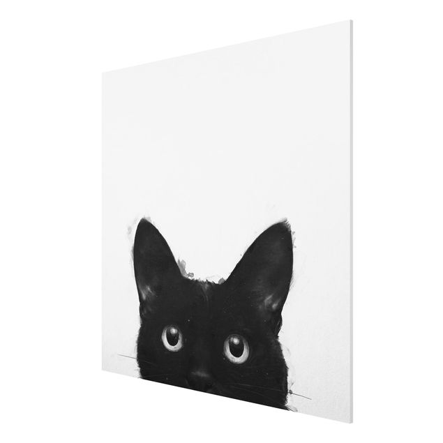 Nowoczesne obrazy Ilustracja czarnego kota na białym obrazie