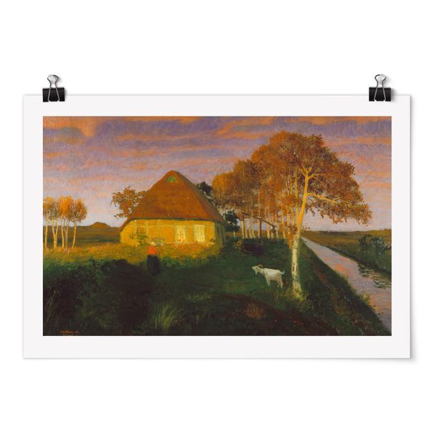 Nowoczesne obrazy Otto Modersohn - Moor Cottage w promieniach wieczornego słońca