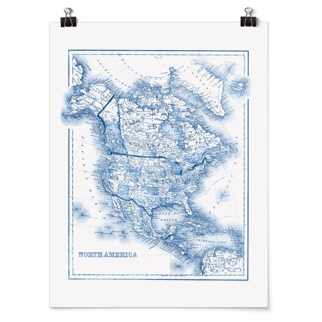 Niebieskie obrazy Mapa w odcieniach niebieskiego - Ameryka Północna