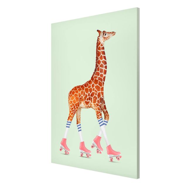 Obrazy do salonu nowoczesne Żyrafa na wrotkach
