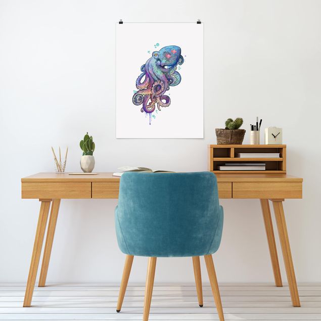 Obrazy nowoczesny Ilustracja Ośmiornica purpurowy turkusowy obraz