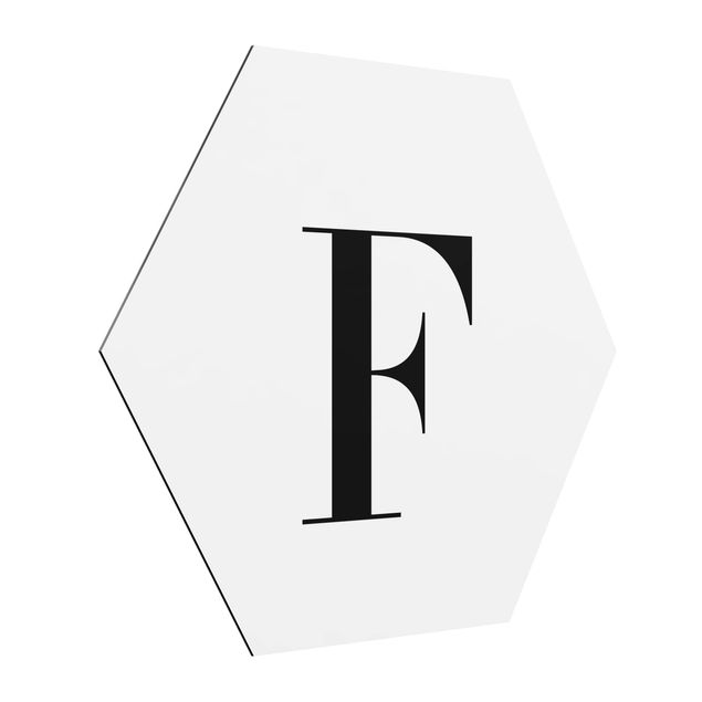 Obraz heksagonalny z Alu-Dibond - Biała litera Szeryf F