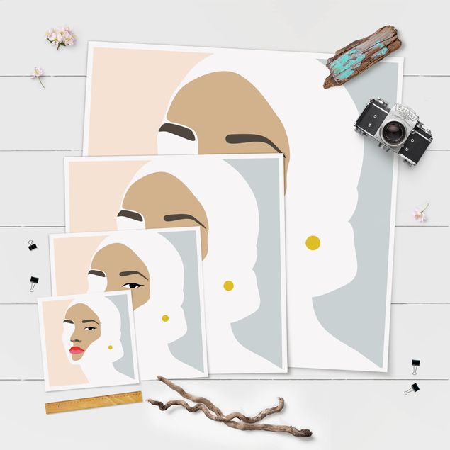 Plakaty Line Art Portret kobiety Pastelowa szarość