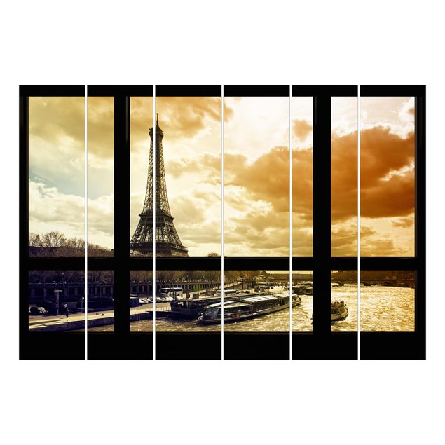 Zasłony panelowe Widok z okna - Paryż Wieża Eiffla Zachód słońca
