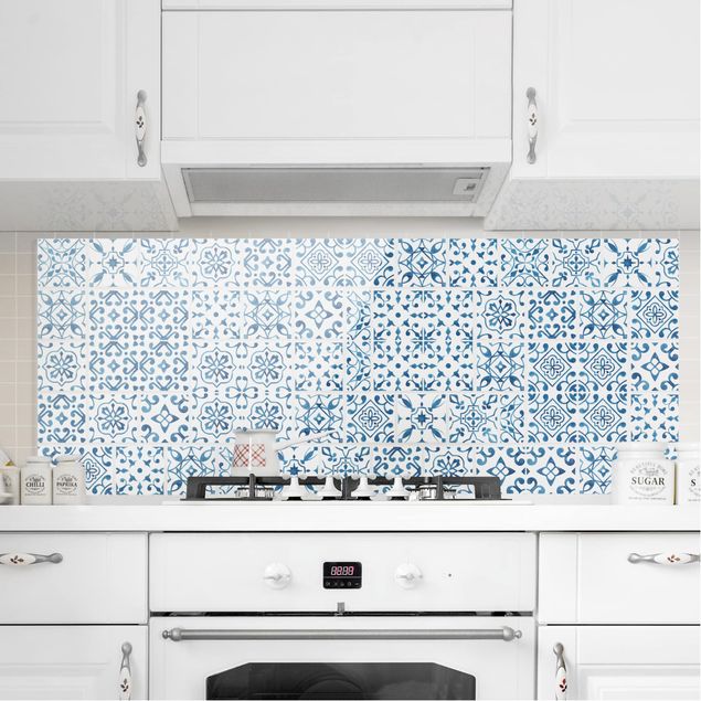 Dekoracja do kuchni Wzór na płytkach niebiesko-biały