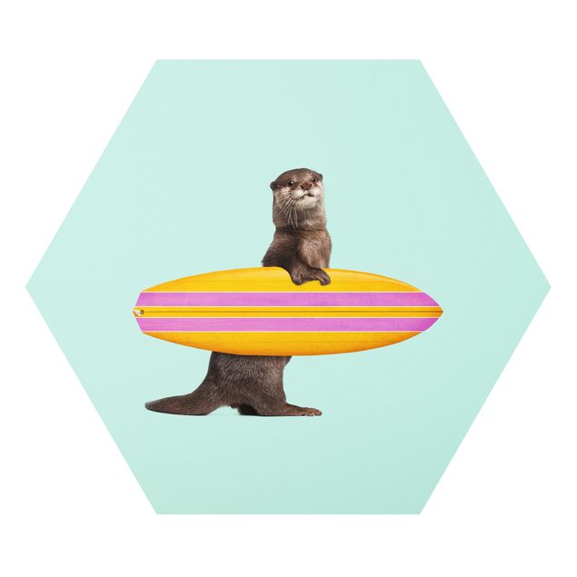 Zwierzęta obrazy Otter z deską surfingową
