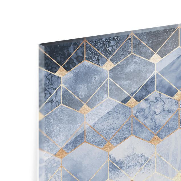 Panel szklany do kuchni - Błękitna geometria Złoto Art Deco